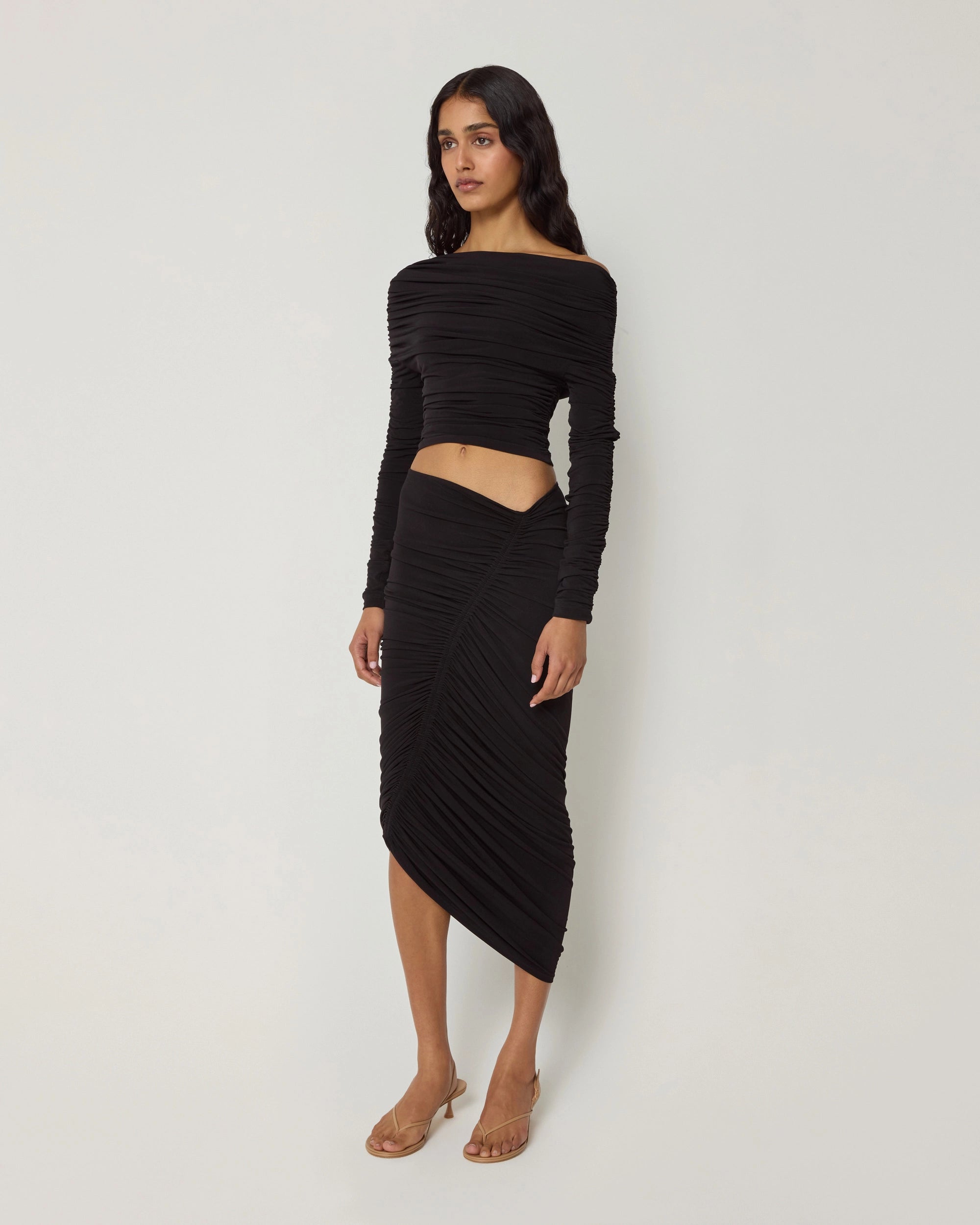 Black Ruched Long Sleeve Top