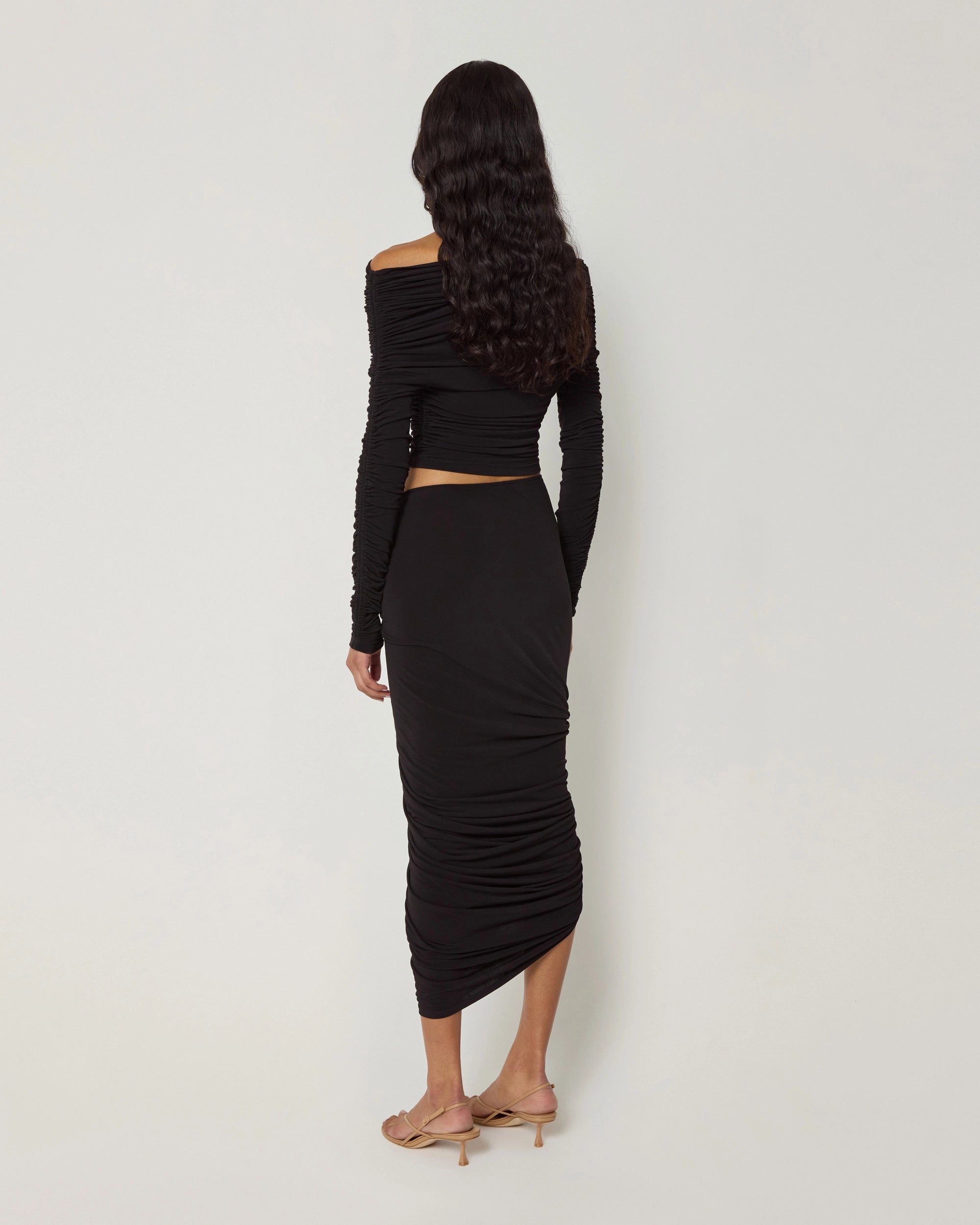 Black Ruched Long Sleeve Top