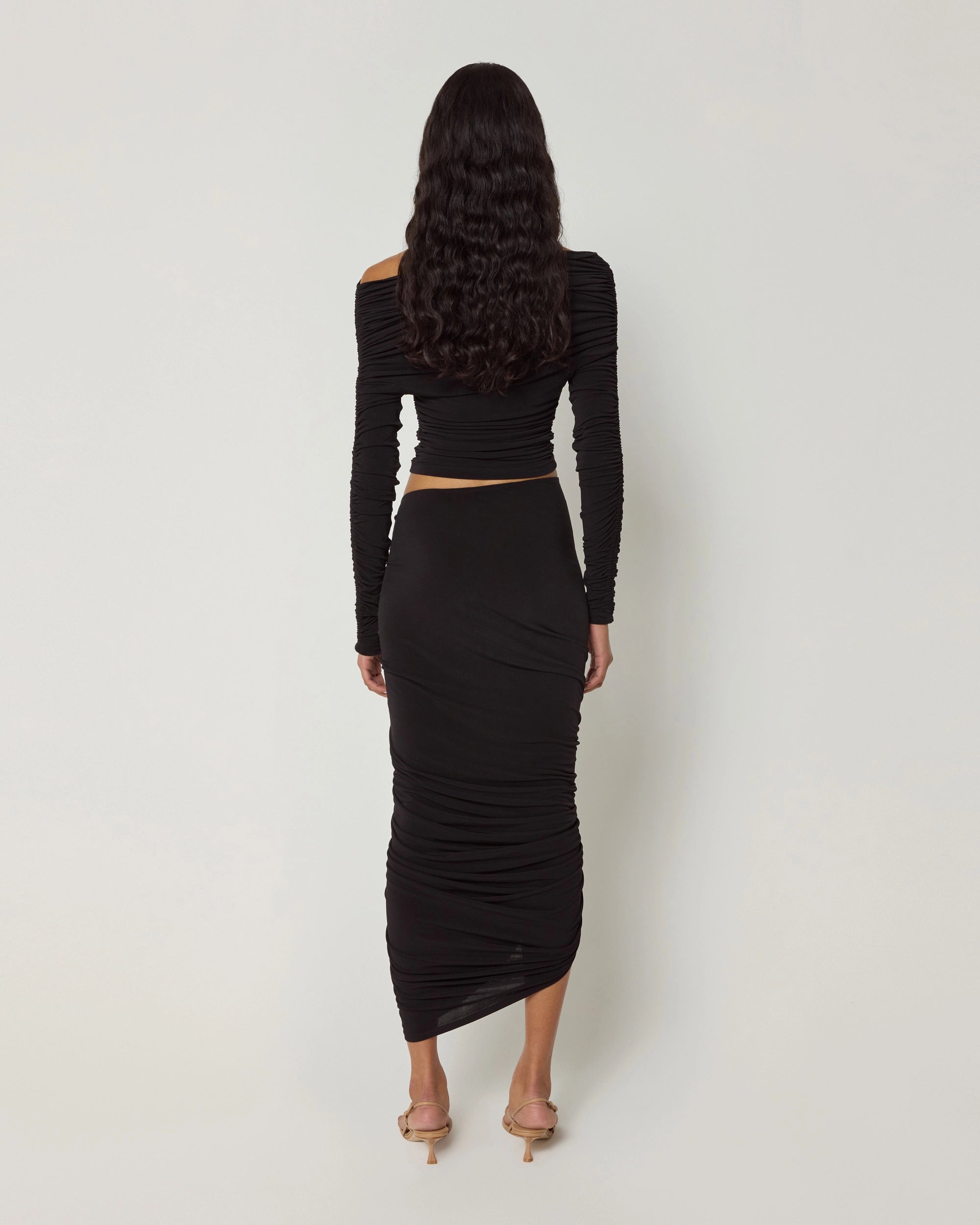 Black Ruched Long Sleeve Top
