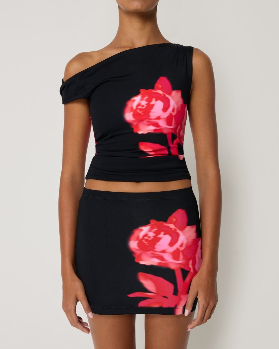 Black Peony Ultra Mini Skirt – Smooth Stretch Fit