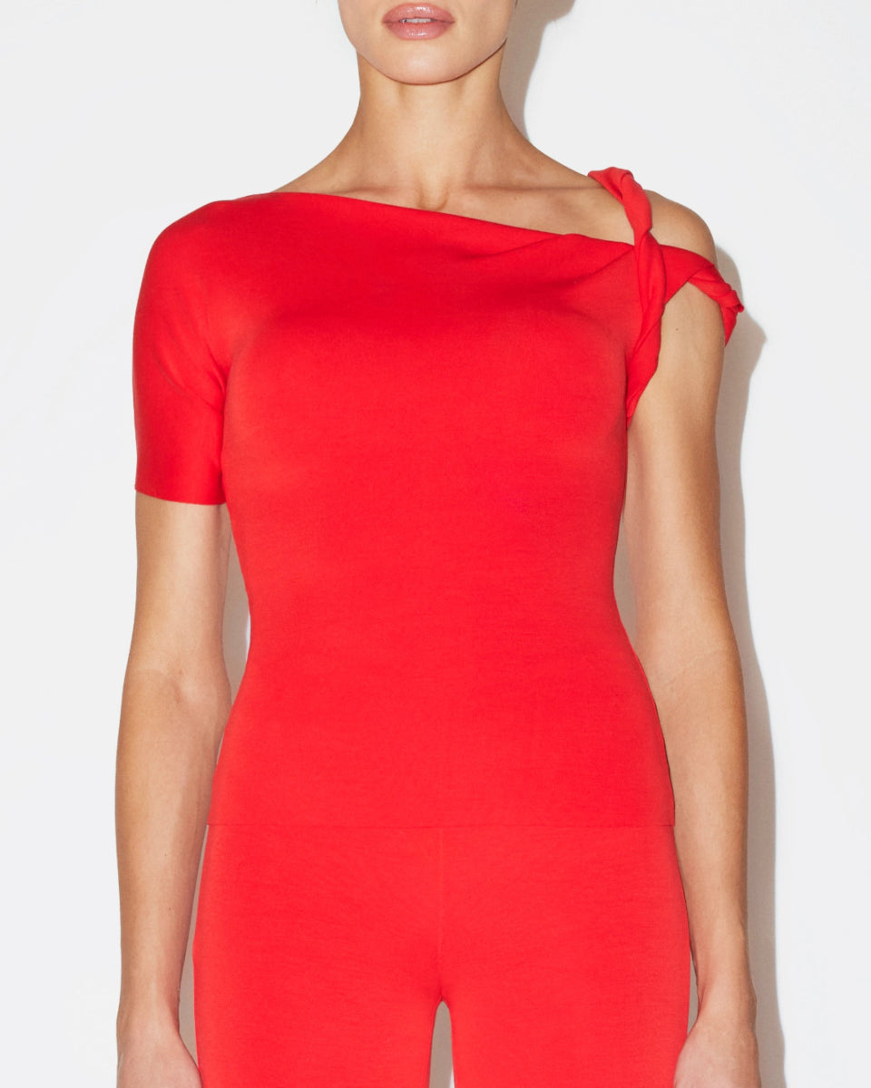 Tomato Stretch Twisted Suede Top