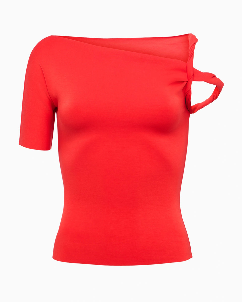 Tomato Stretch Twisted Suede Top