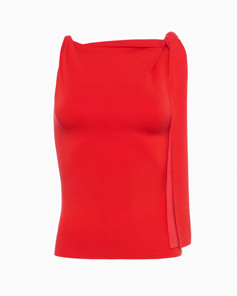 Tomato Red Knotted Suede Stretch Top