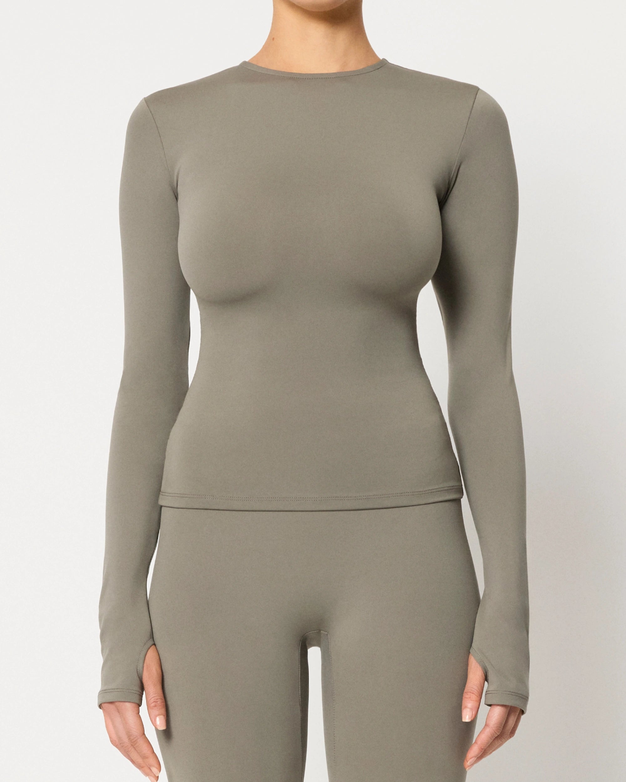 Dusty Olive Thumb Hole Long Sleeve Tee