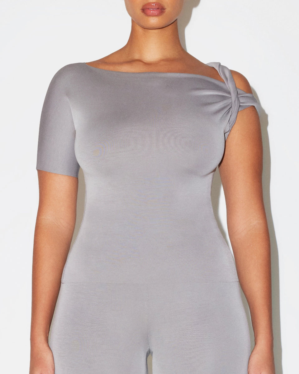 Steel Grey Sueded Stretch Twist Top