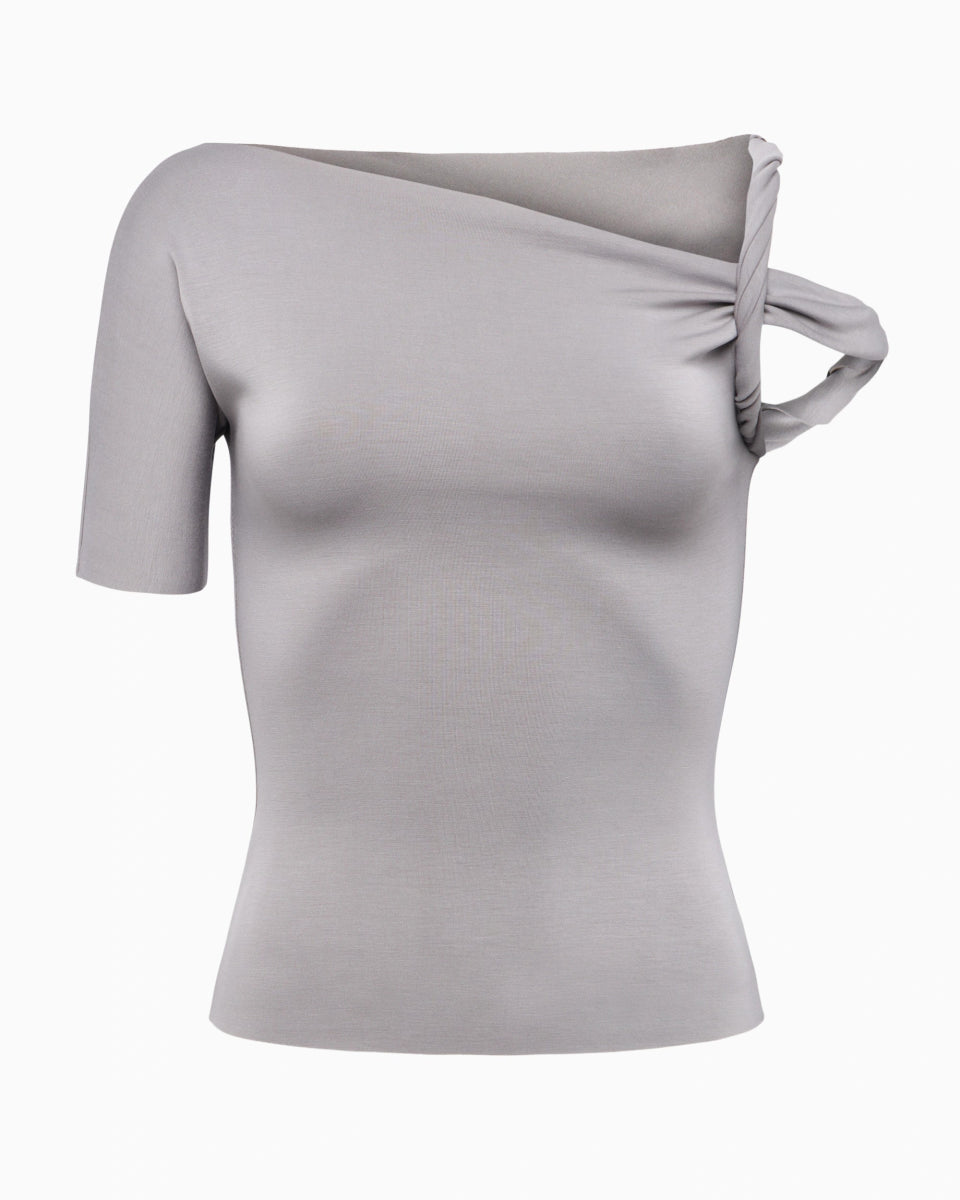 Steel Grey Sueded Stretch Twist Top
