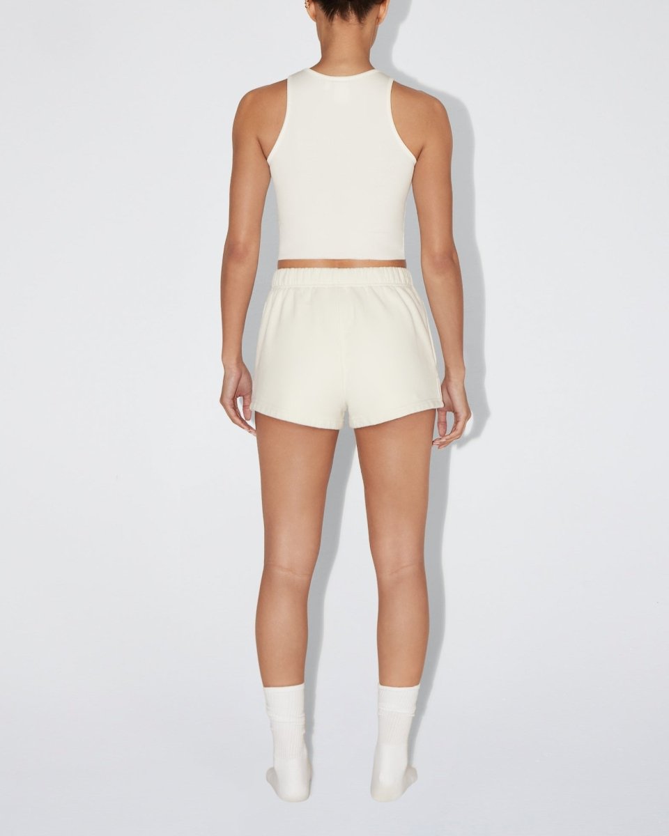 Ecru Cropped Ribbed Tank Top - Raw Hem