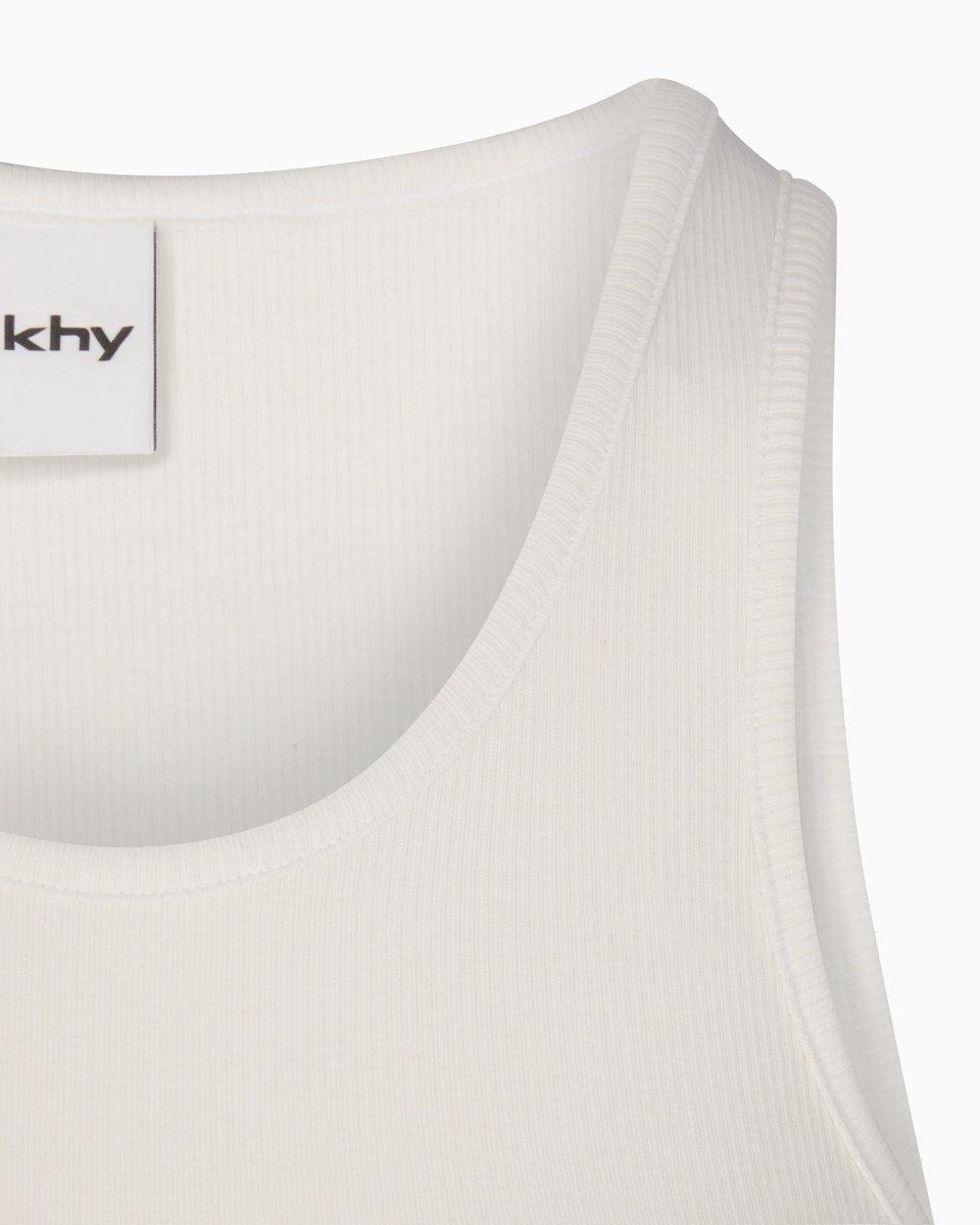 Ecru Cropped Ribbed Tank Top - Raw Hem