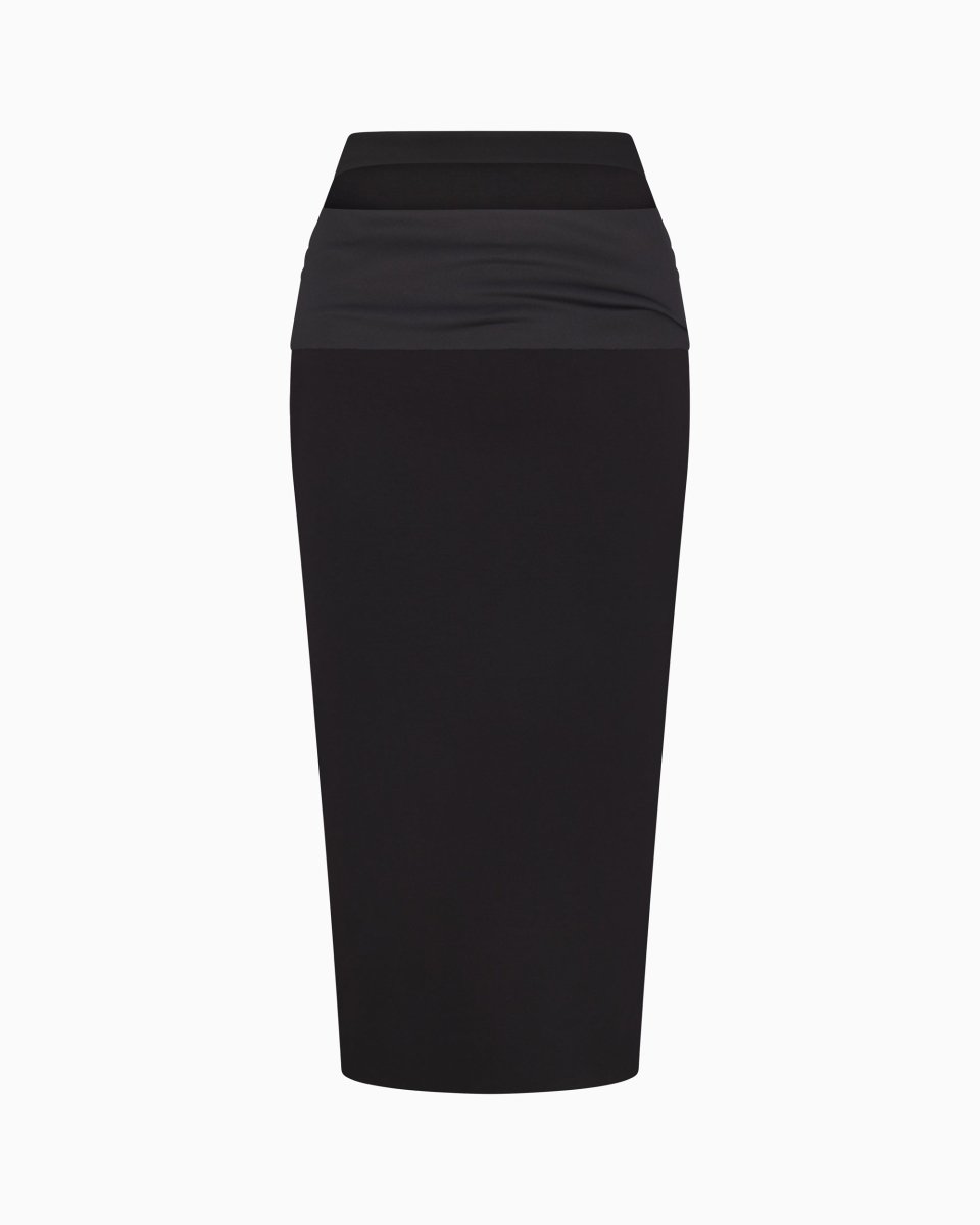 Black Stretch Suede Skirt with Cutout Detail