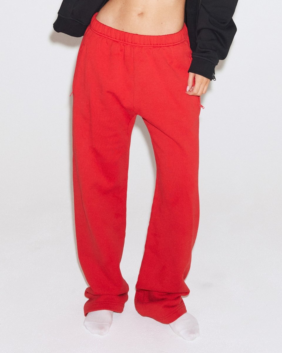Red Fleece Straight Leg Pants for Comfort