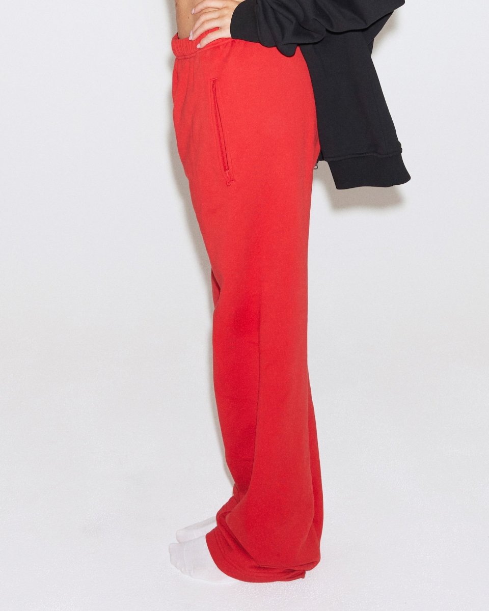 Red Fleece Straight Leg Pants for Comfort