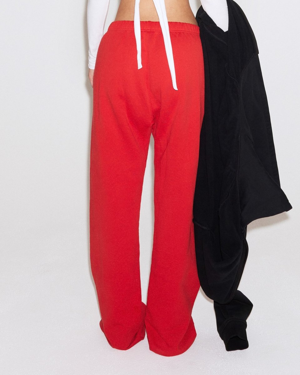 Red Fleece Straight Leg Pants for Comfort