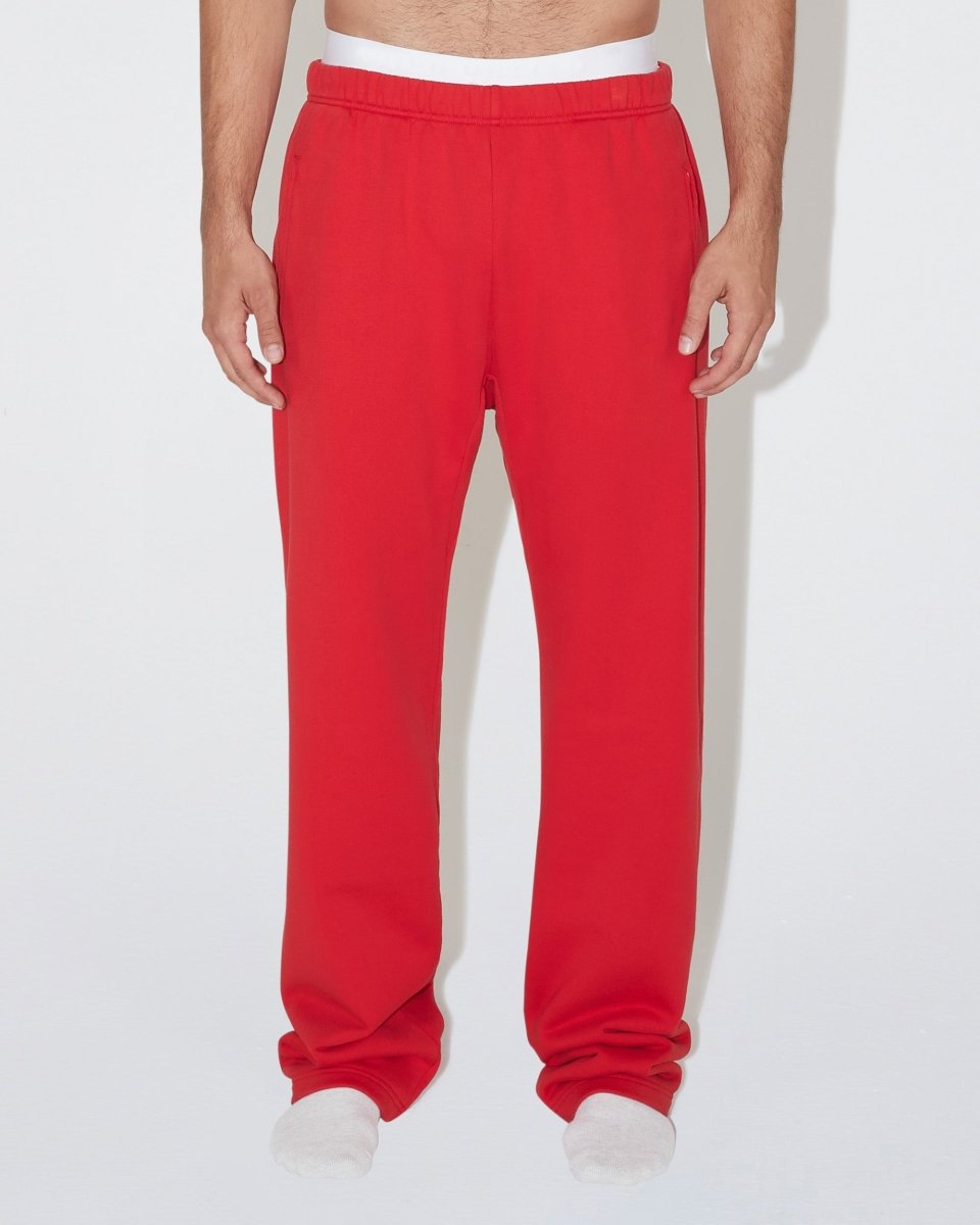Red Fleece Straight Leg Pants for Comfort