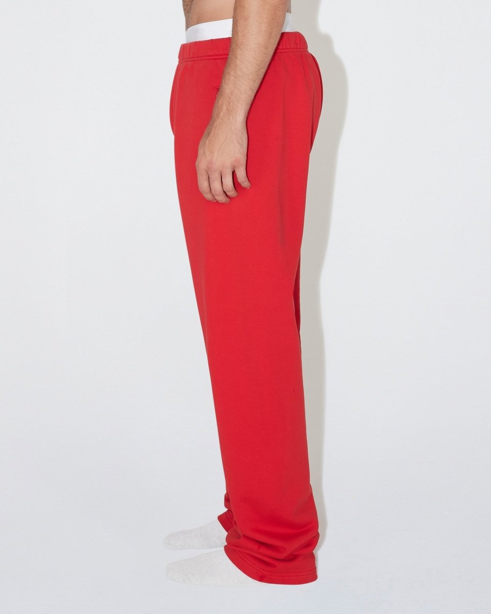 Red Fleece Straight Leg Pants for Comfort