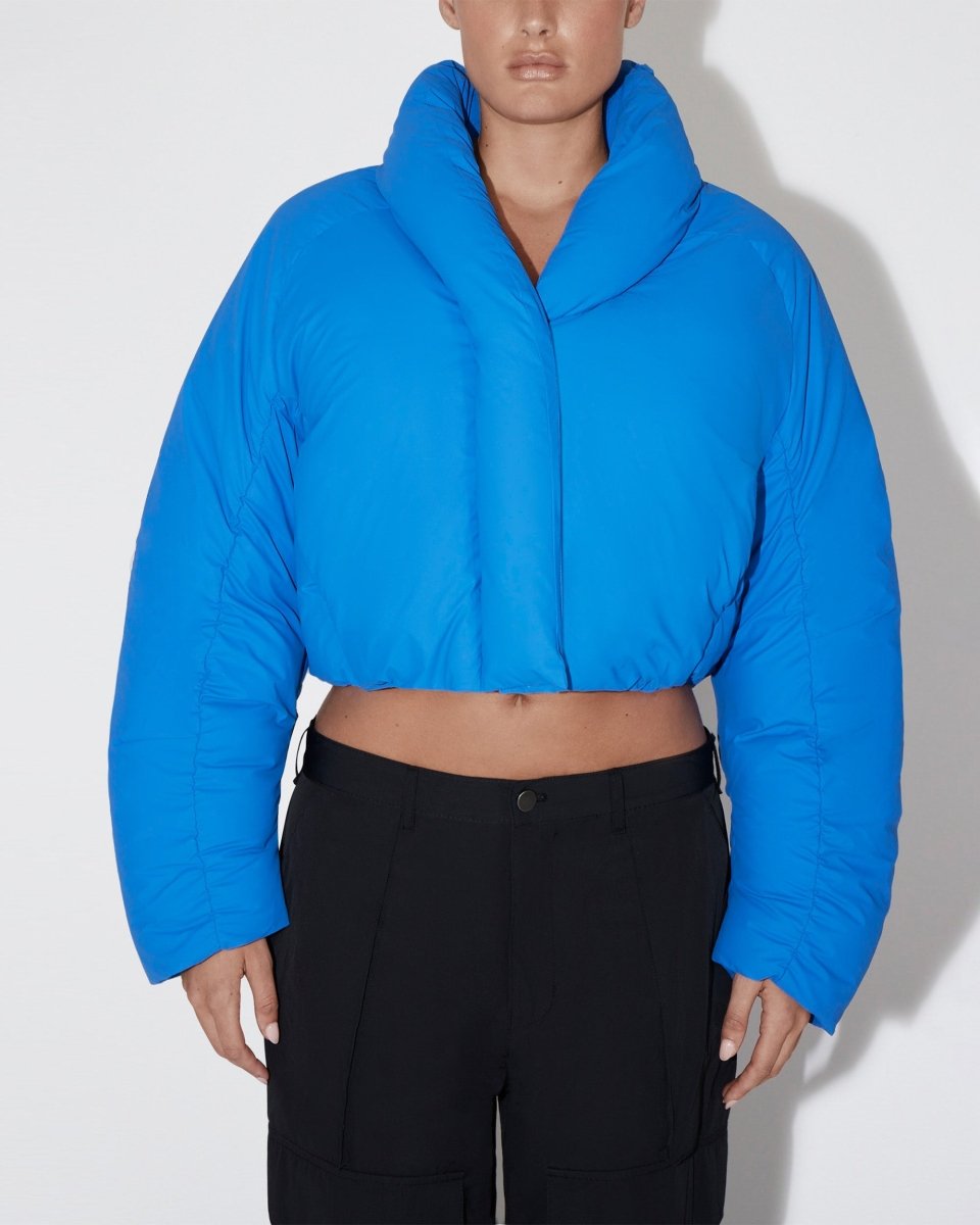 Cobalt Blue Cropped Puffer Jacket for Women