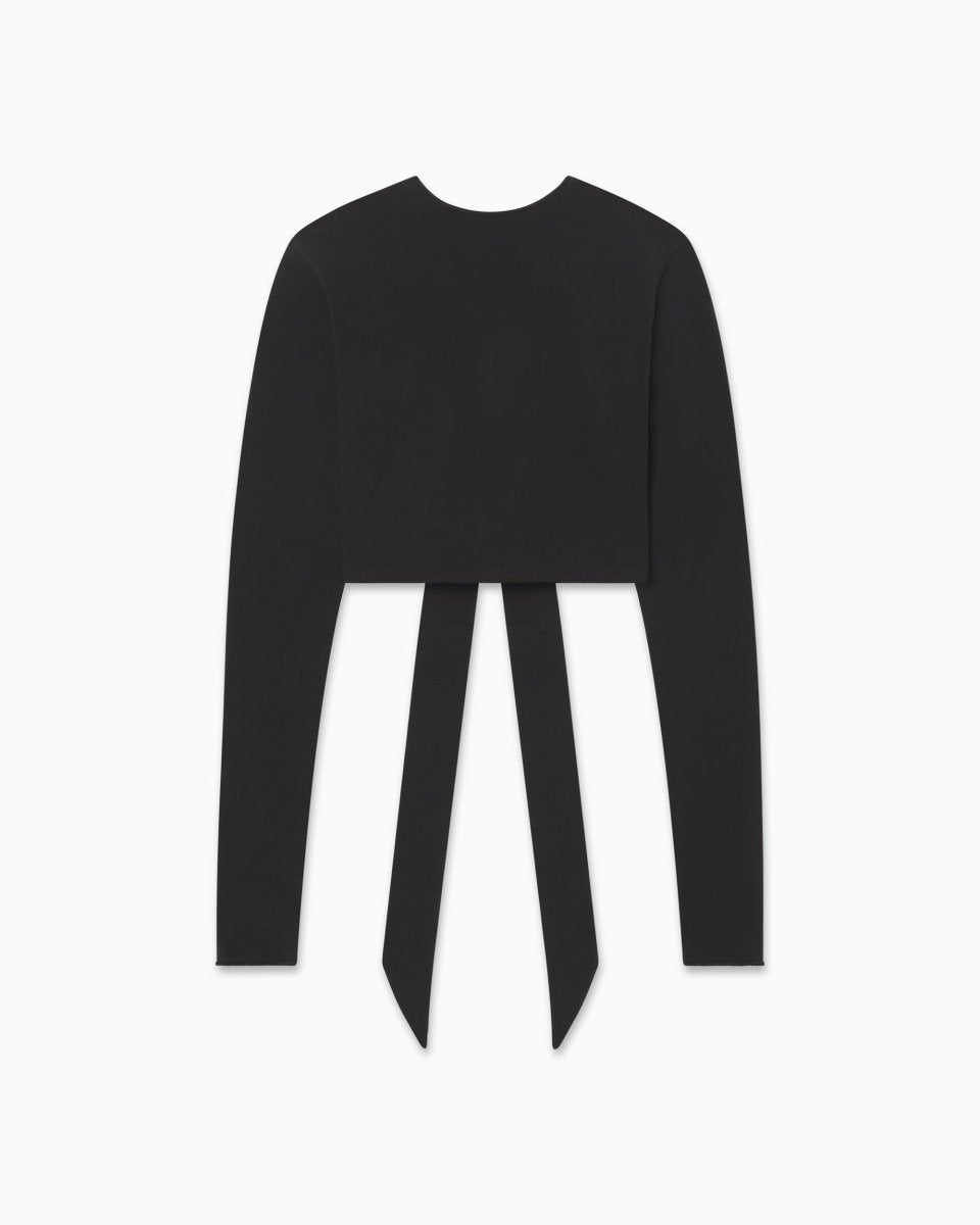 Black Long Sleeve Wrap Blouse for Women
