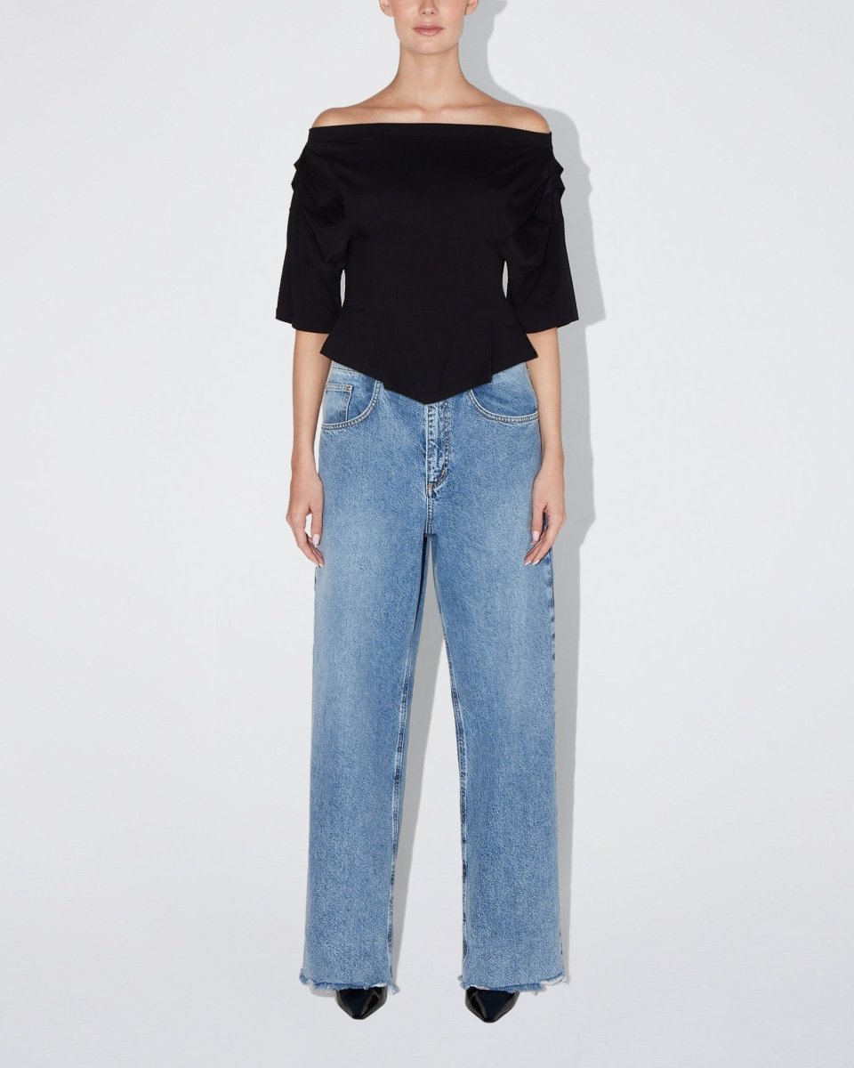 Black Off-Shoulder Fitted Tee for Women