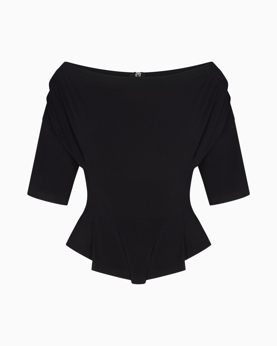 Black Off-Shoulder Fitted Tee for Women
