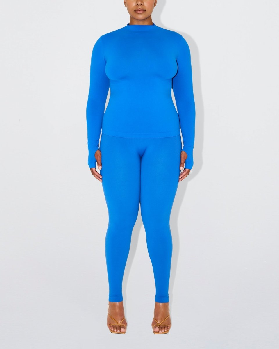 Cobalt Blue Mock Neck Long Sleeve Top