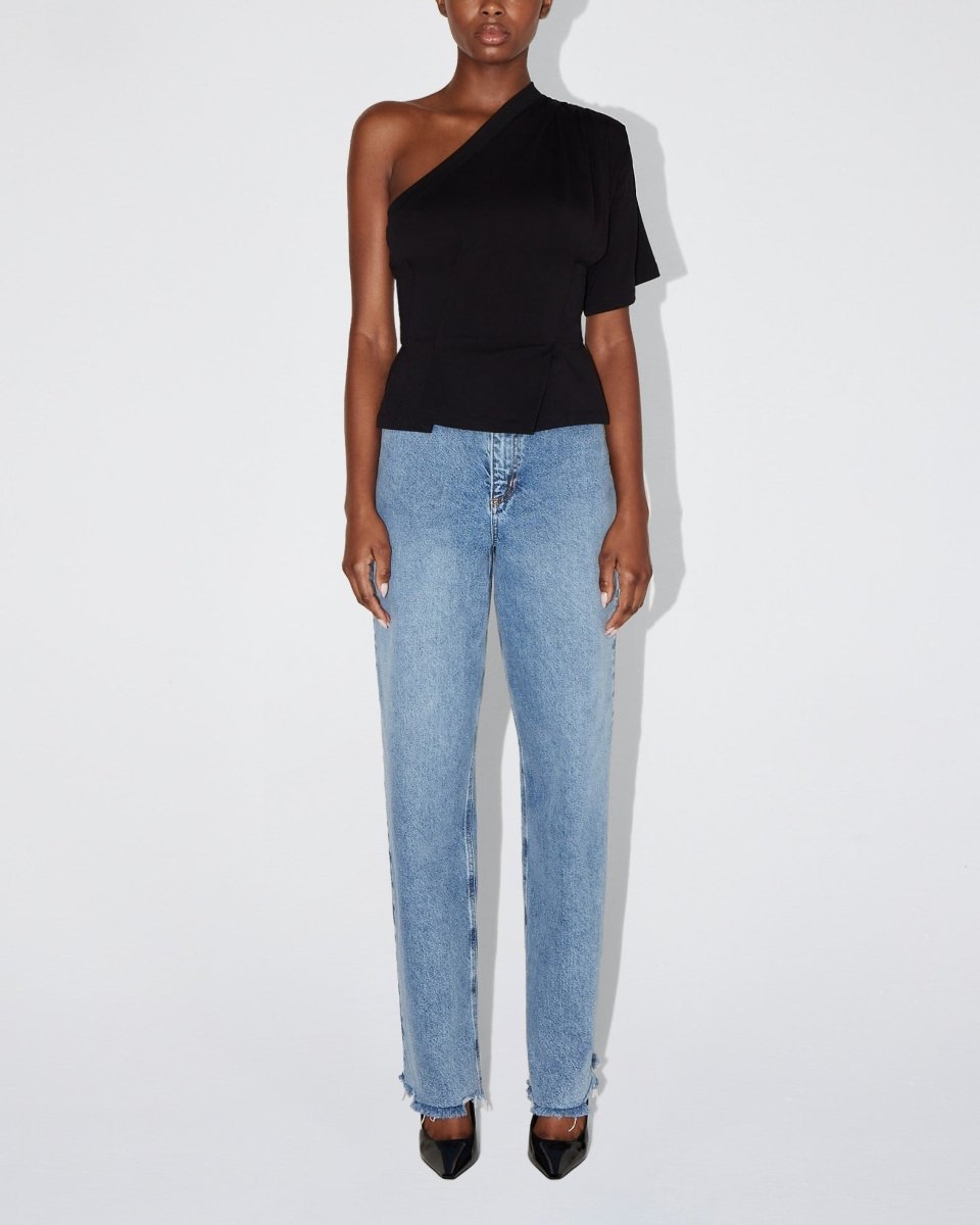 Black One-Shoulder Fitted Tee