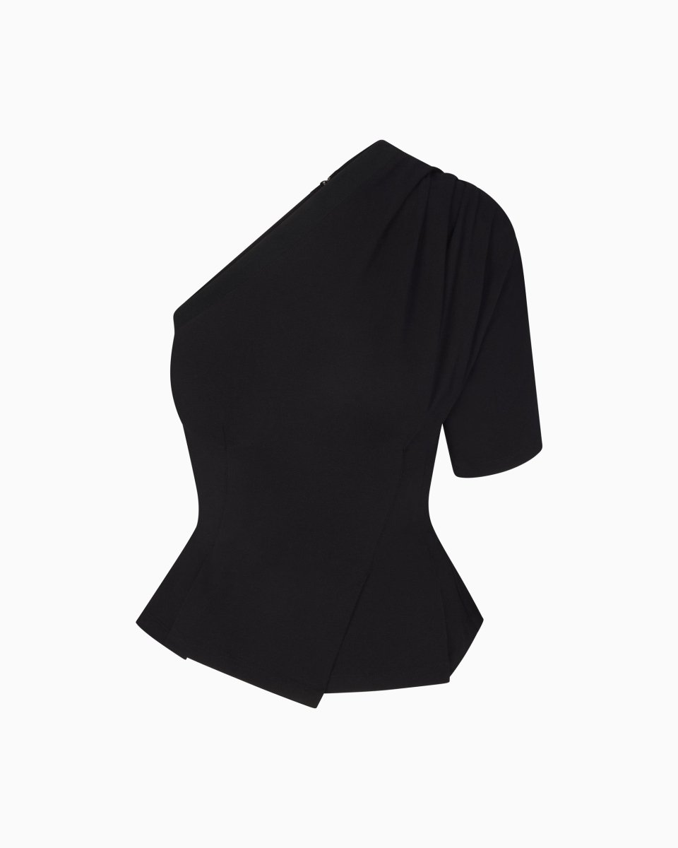 Black One-Shoulder Fitted Tee