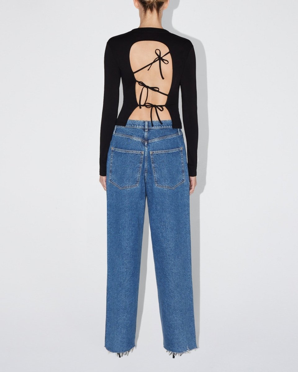 Black Long Sleeve Tie-Front T-Shirt