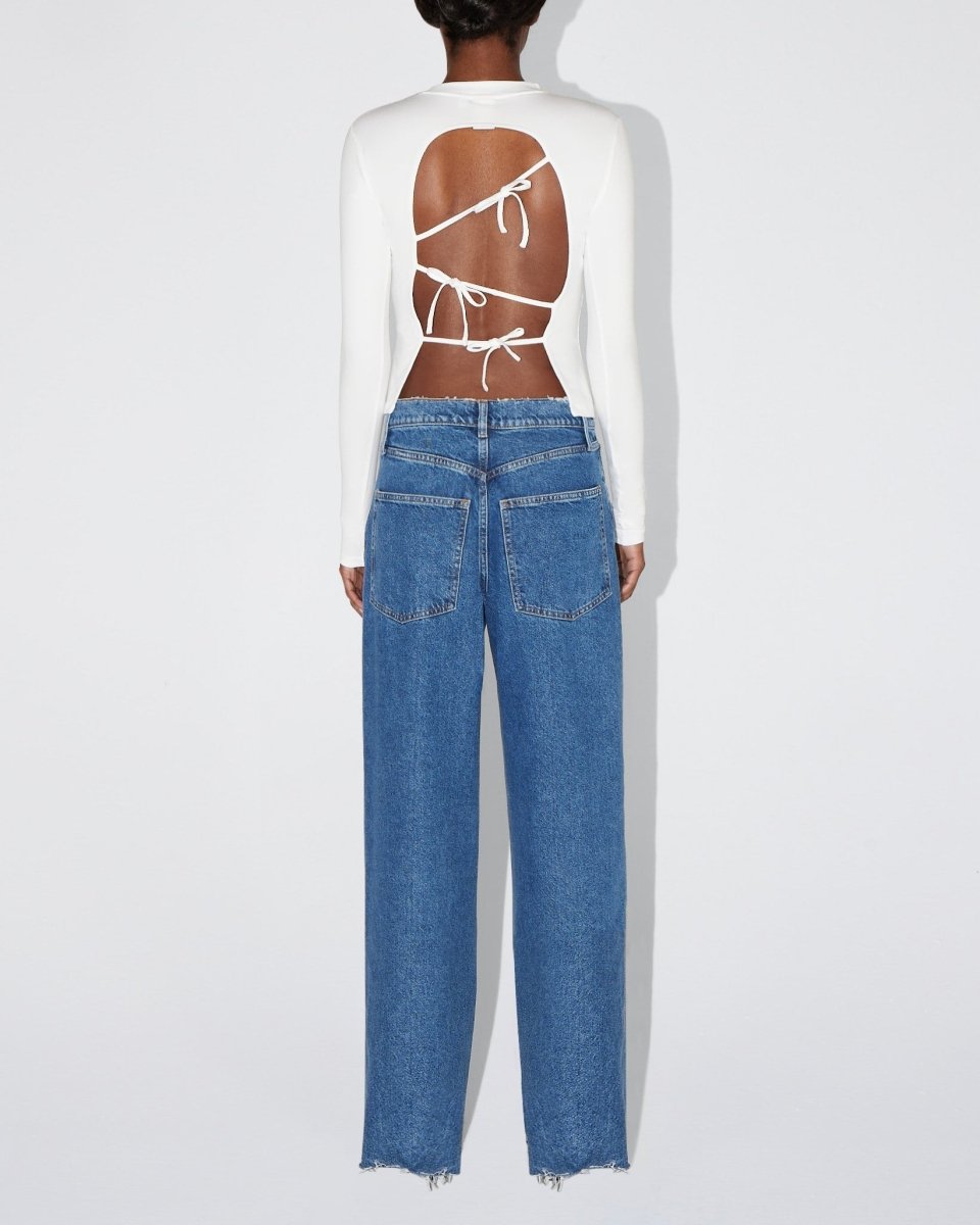 White Long Sleeve Tie-Front T-Shirt