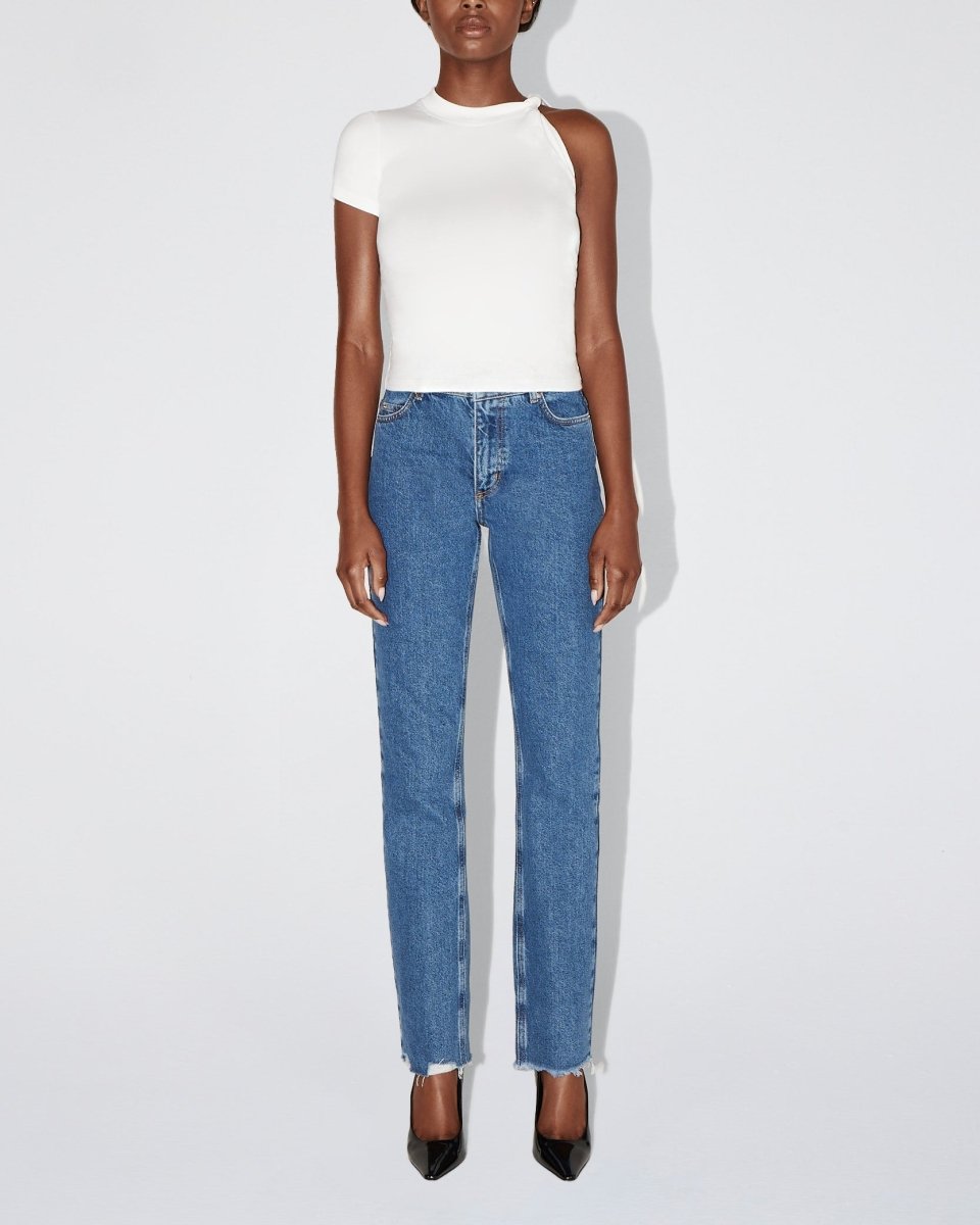 White One-Shoulder Twist Detail T-Shirt