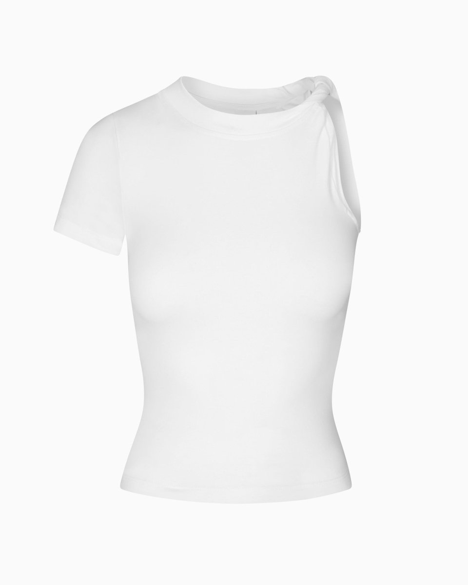White One-Shoulder Twist Detail T-Shirt