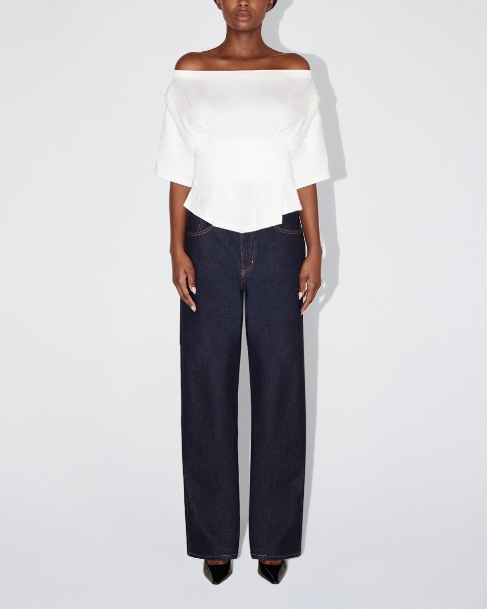 White Off-Shoulder Fitted Tee