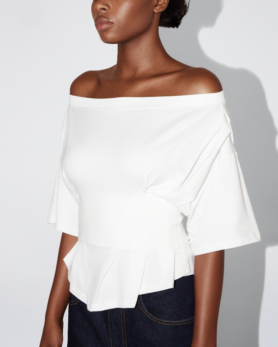 White Off-Shoulder Fitted Tee