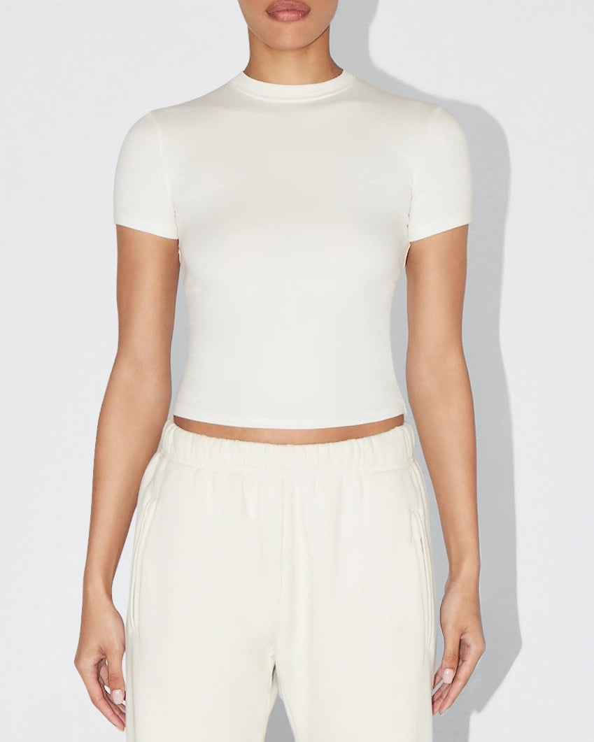 Ecru Mid-Length Cotton Tee