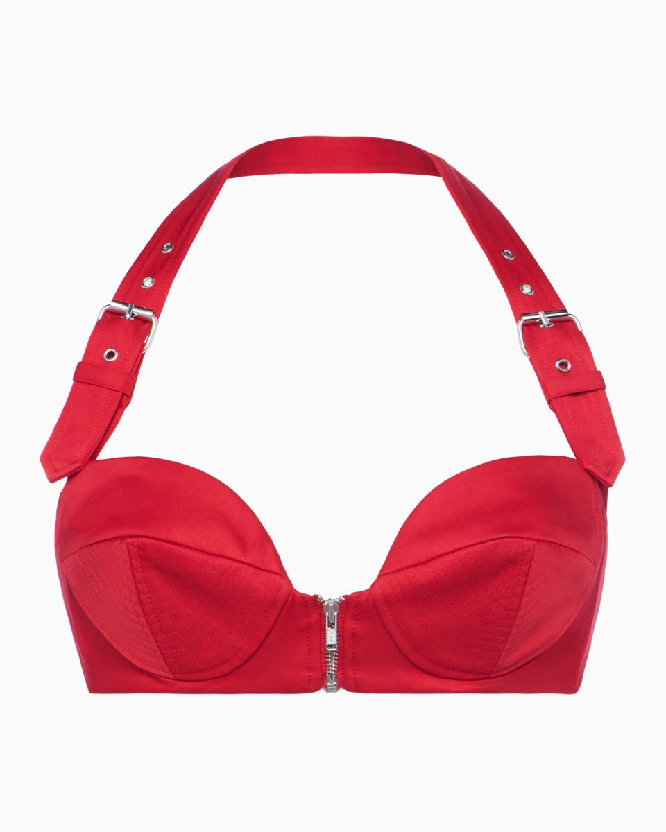 Ruby Satin Bralette with Zipper Detail