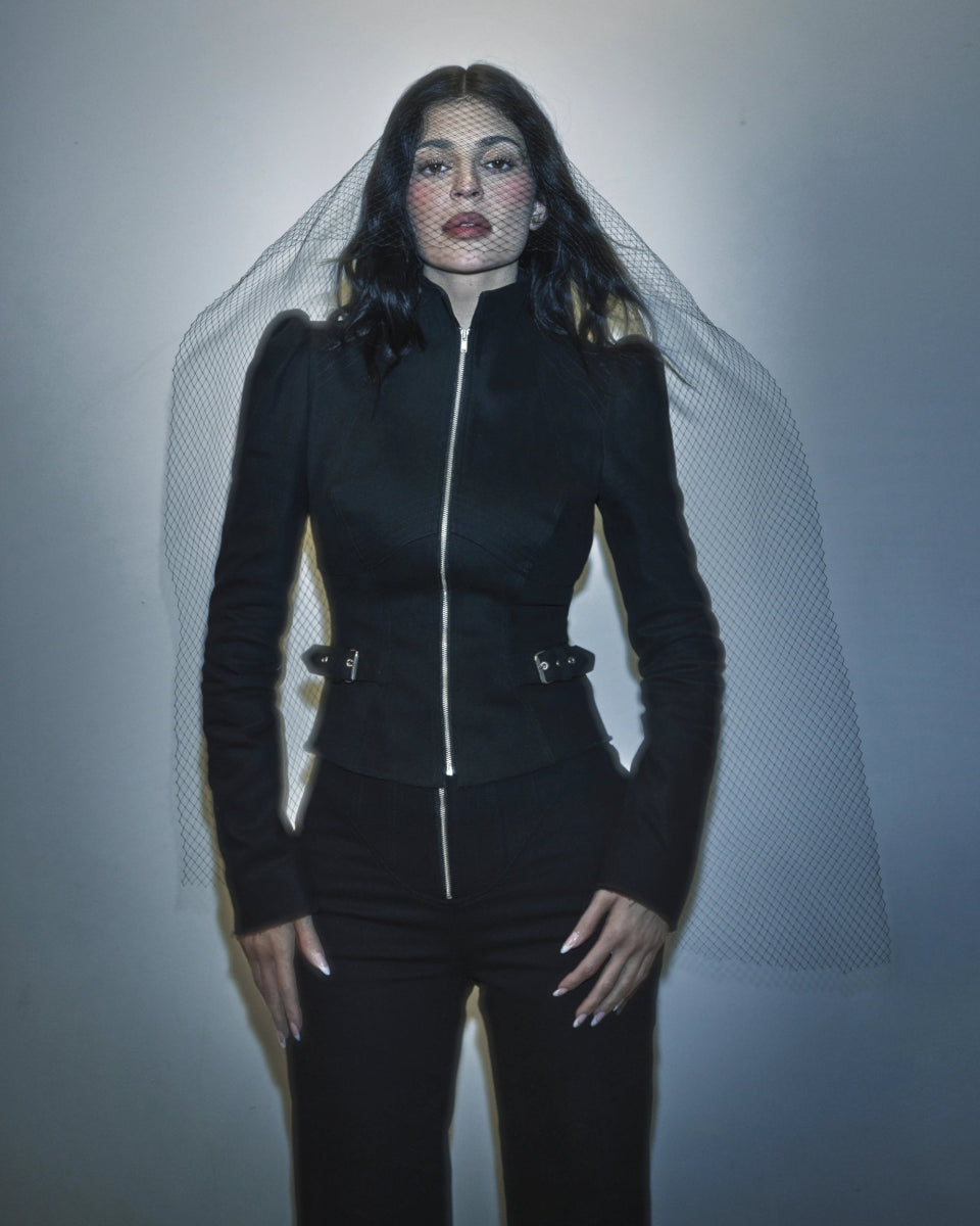 Black Denim Jacket with Zipper