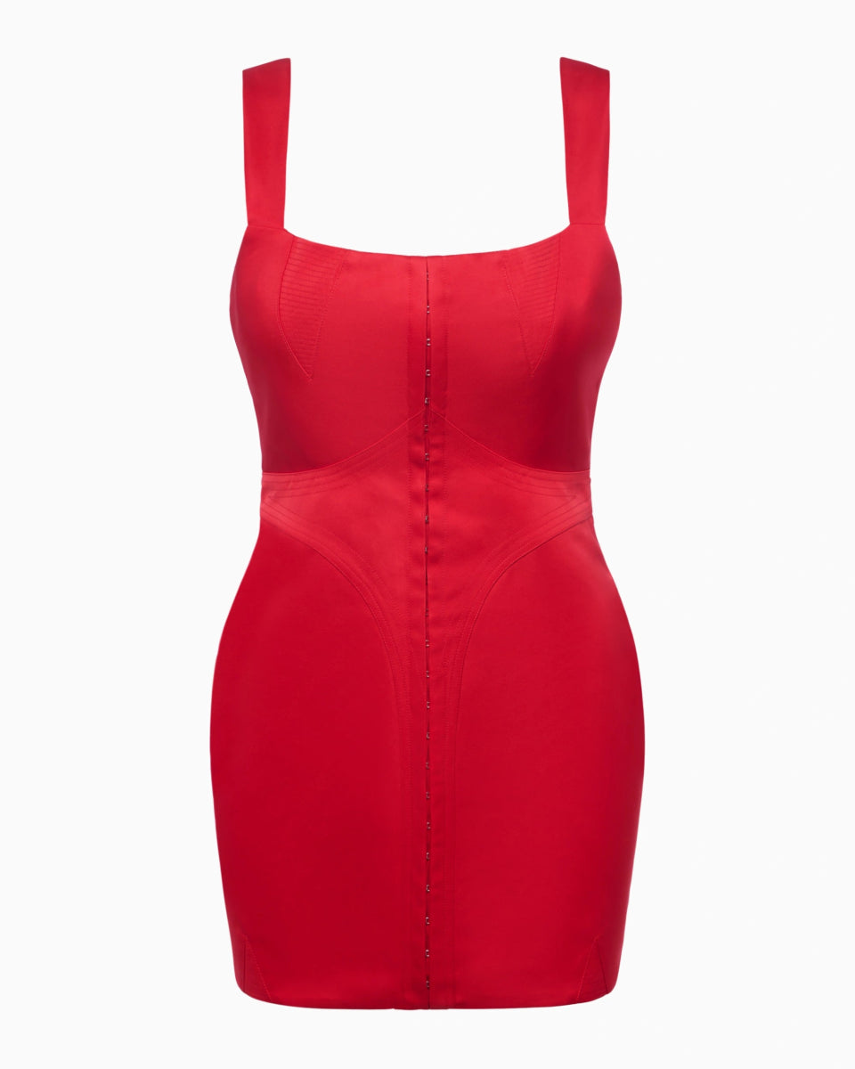 Ruby Satin Corset Mini Dress for Evening Wear