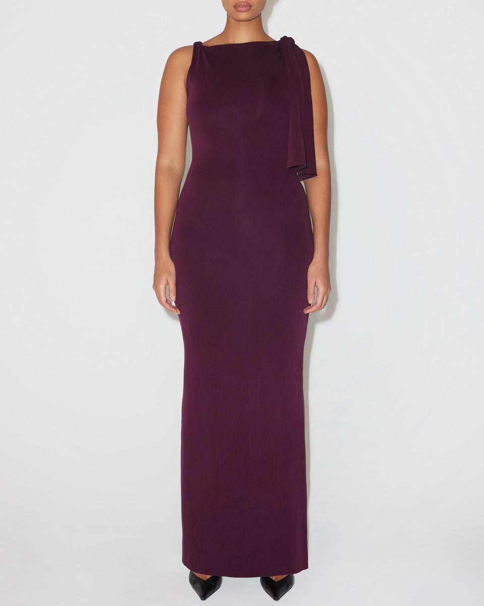 Black Cherry Knotted Suede Maxi Dress