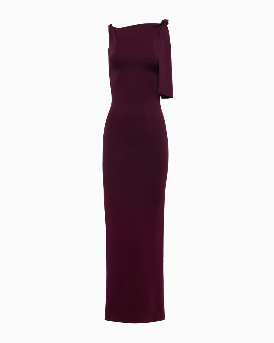 Black Cherry Knotted Suede Maxi Dress