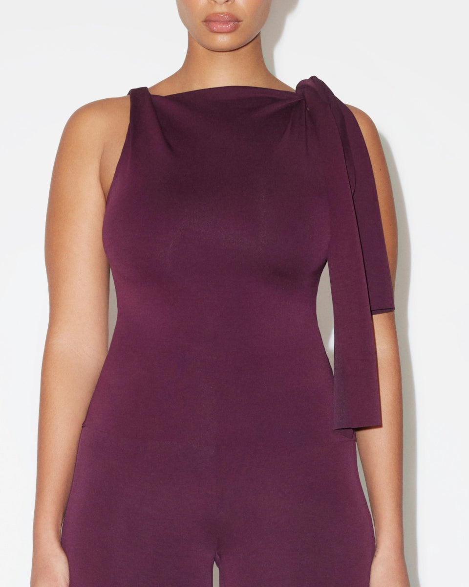 Black Cherry Knotted Suede Stretch Top