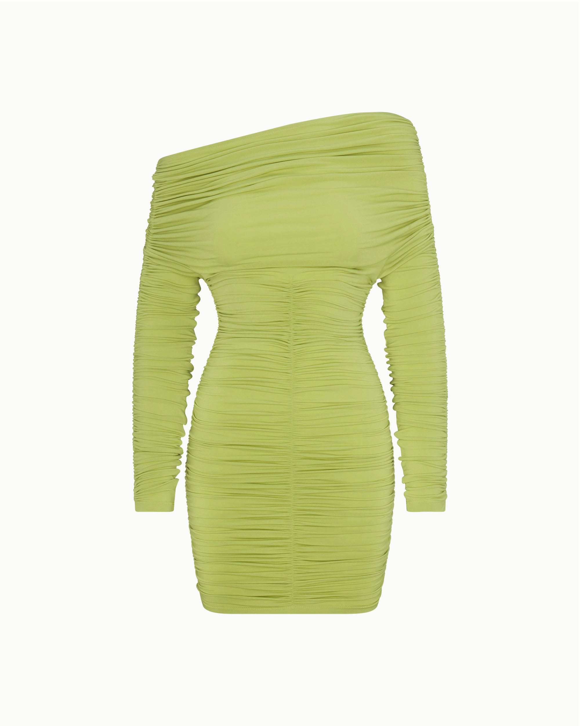 Dark Citron Ruched Mini Dress with Long Sleeves