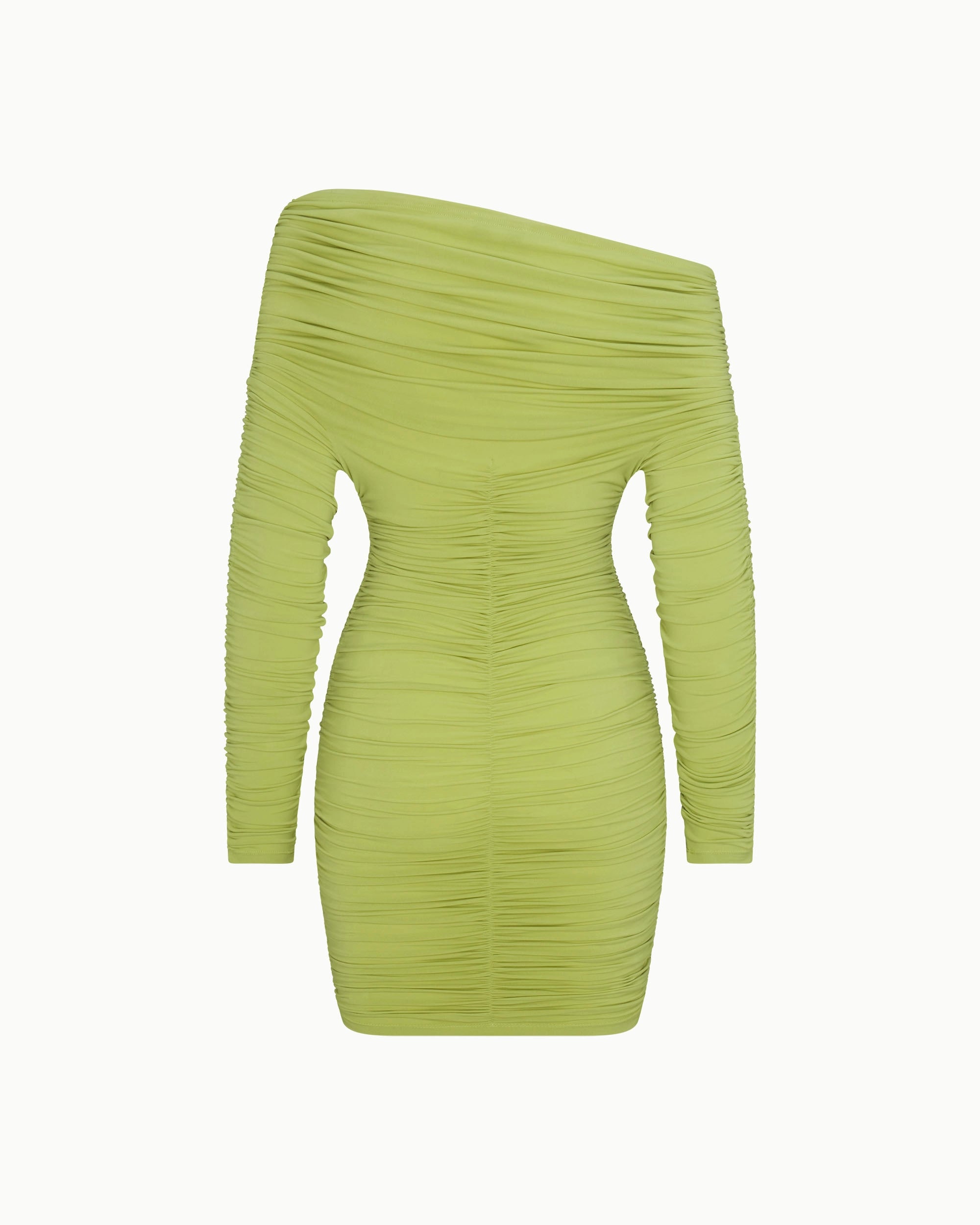 Dark Citron Ruched Mini Dress with Long Sleeves