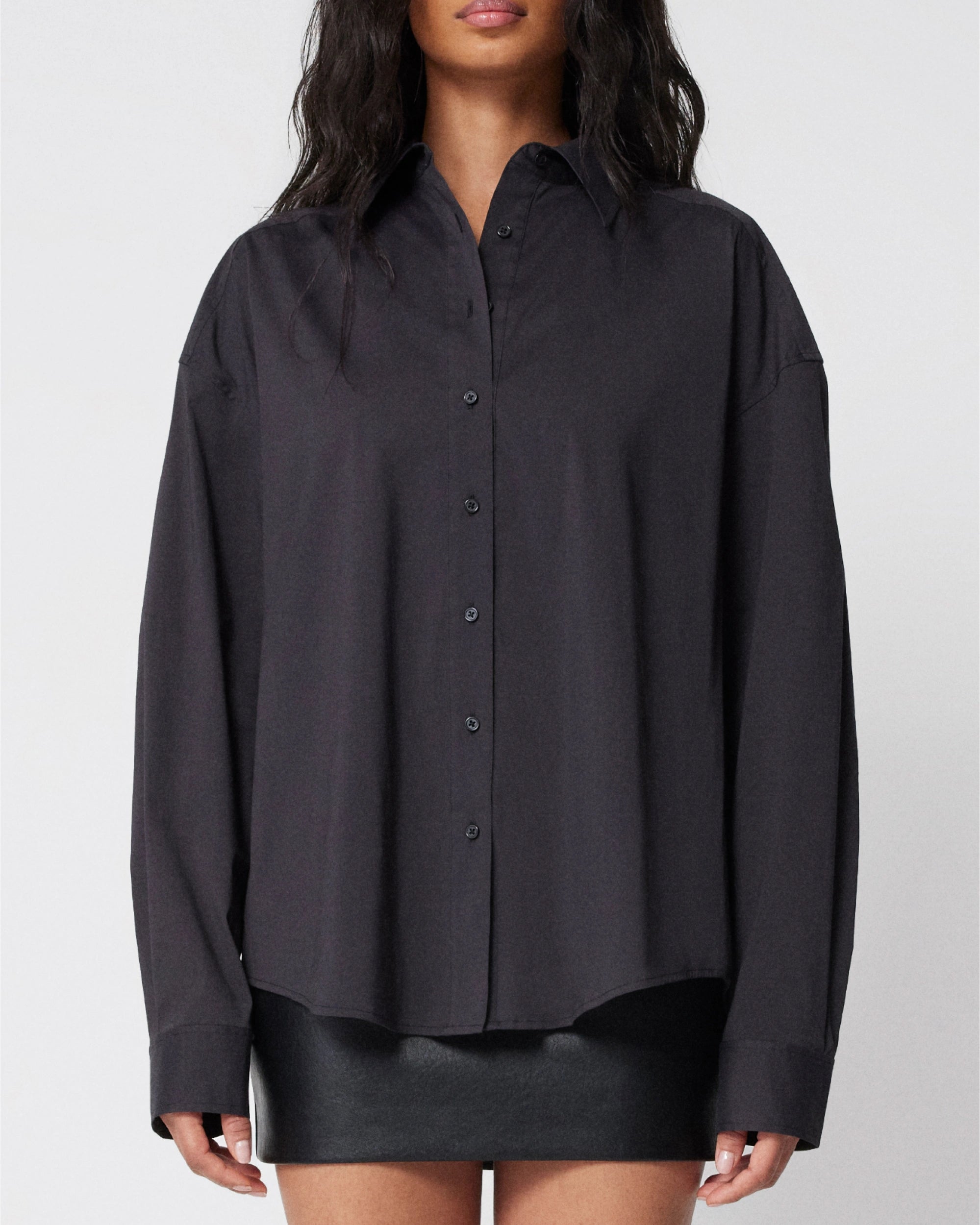 Black Oversized Button-Down Shirt for Women