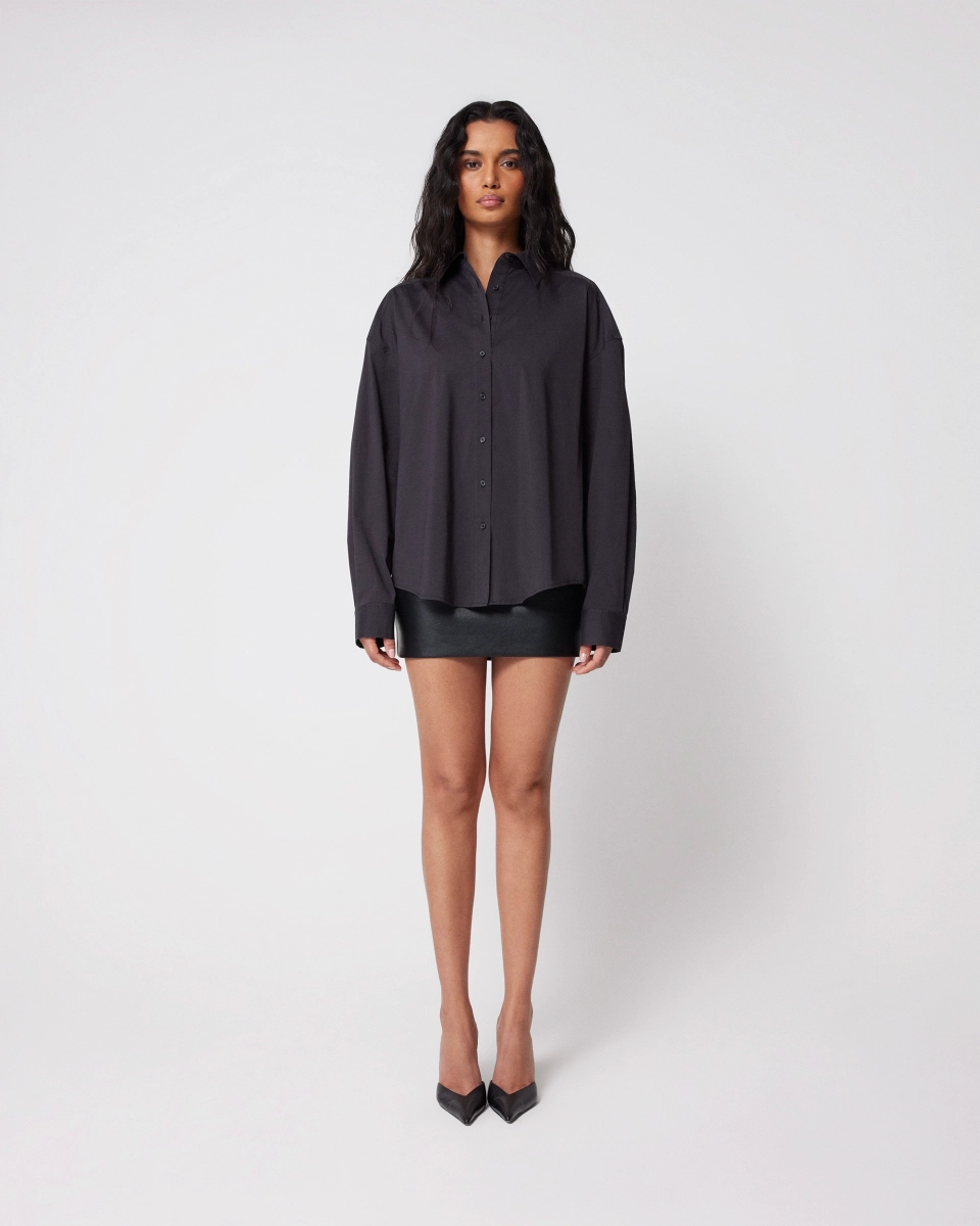 Black Oversized Button-Down Shirt for Women