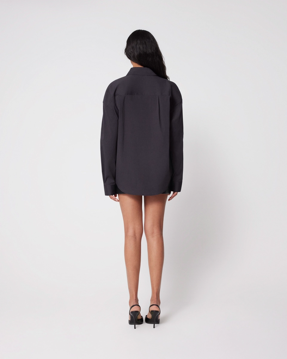Black Oversized Button-Down Shirt for Women