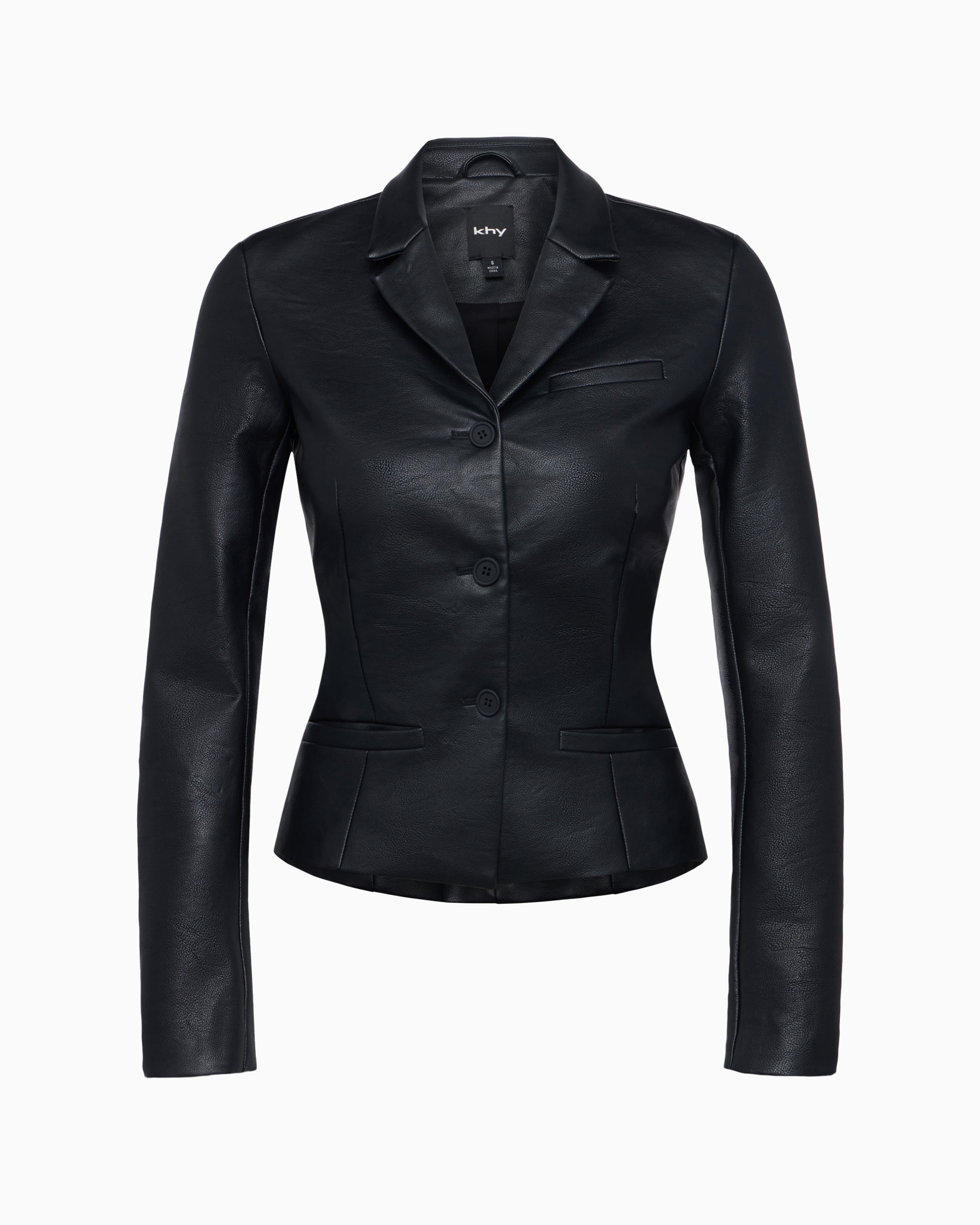 Black Faux Leather Blazer for Women