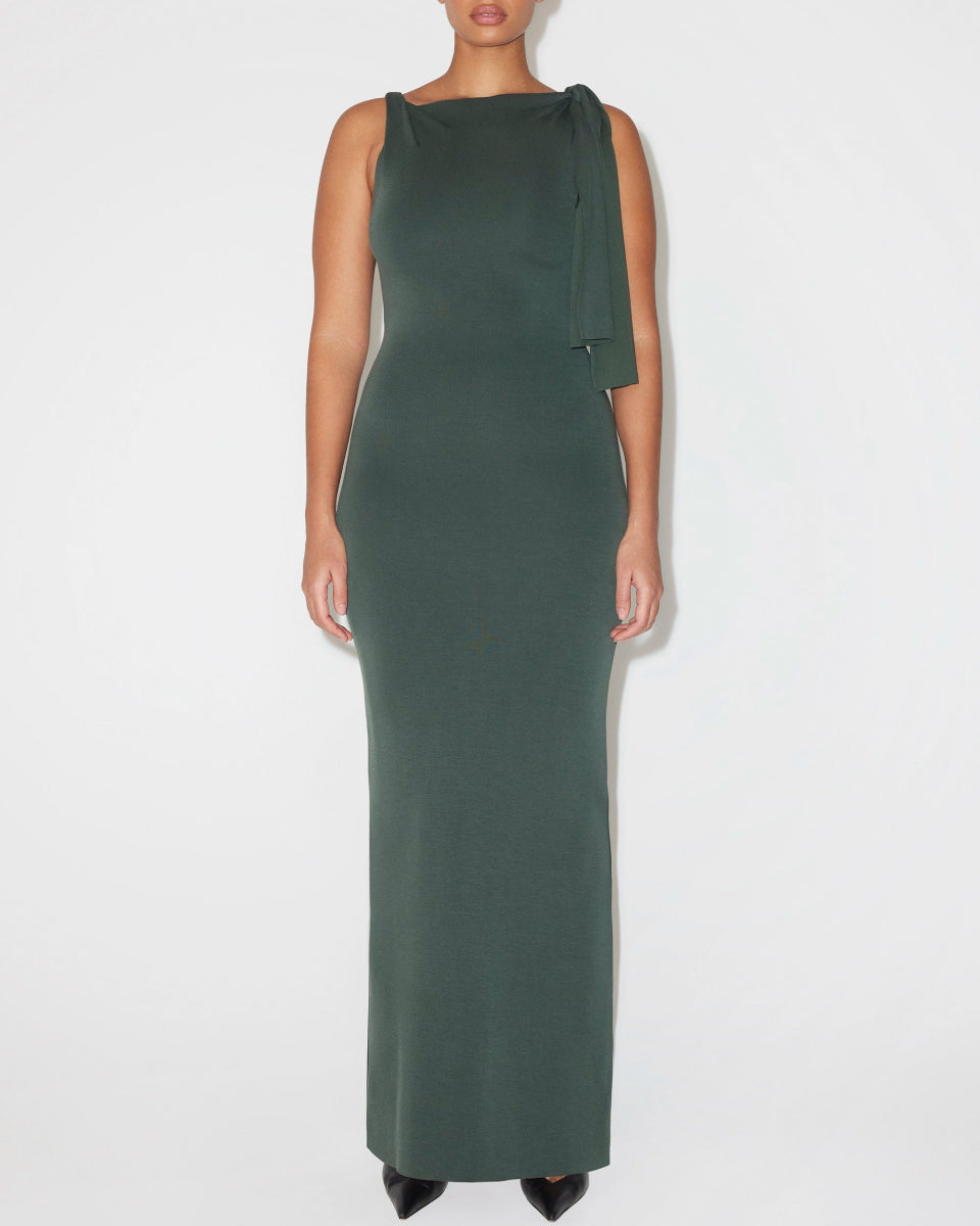 Evergreen Knotted Suede Maxi Dress